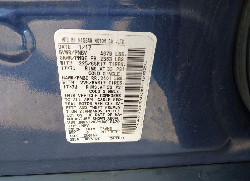 Photo 9 of 2017 Nissan Rogue SV (VIN JN8AT2MV2HW019420)
