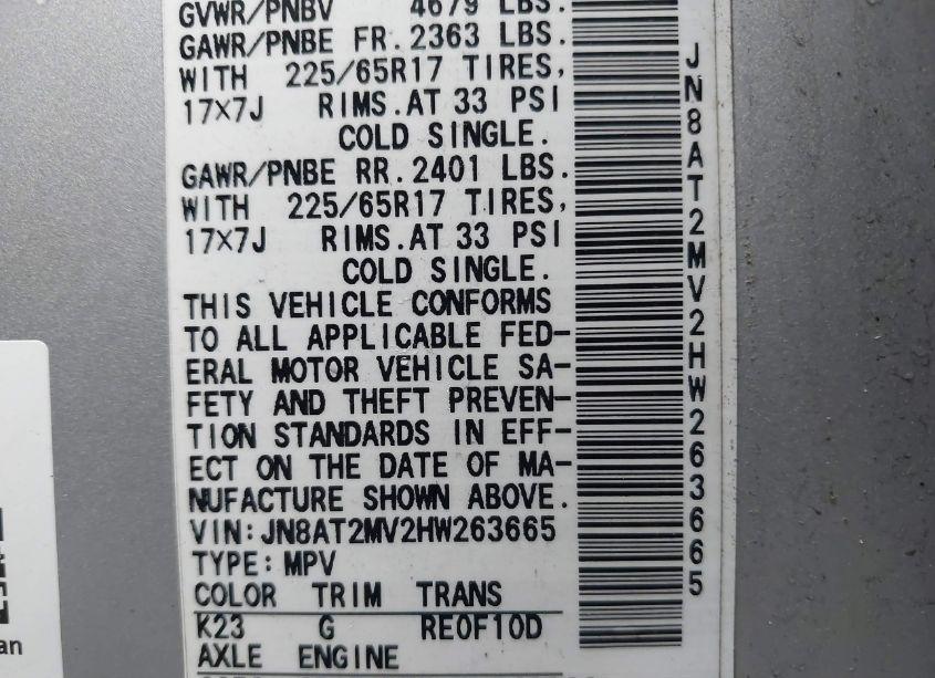 Photo 9 of 2017 Nissan Rogue S (VIN JN8AT2MV2HW263665)