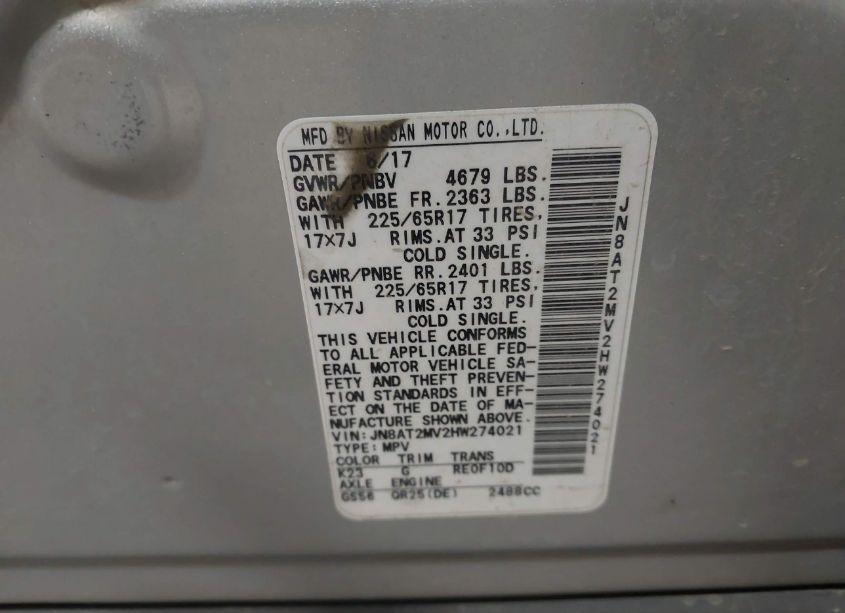 Photo 9 of 2017 Nissan Rogue SV (VIN JN8AT2MV2HW274021)