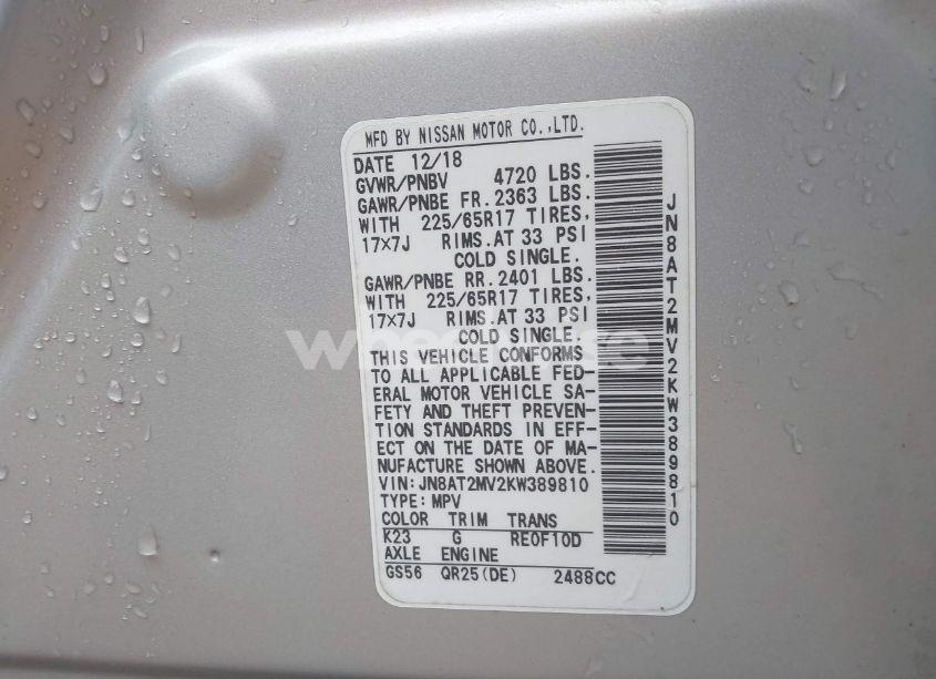 Photo 9 of 2019 Nissan Rogue SV (VIN JN8AT2MV2KW389810)