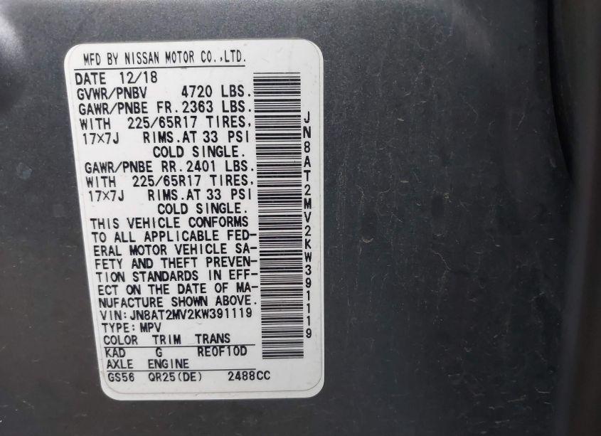 Photo 9 of 2019 Nissan Rogue SV (VIN JN8AT2MV2KW391119)