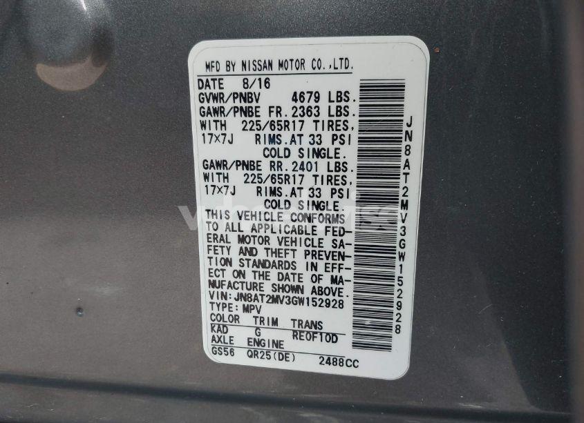 Photo 9 of 2016 Nissan Rogue SV (VIN JN8AT2MV3GW152928)