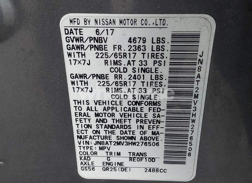 Photo 9 of 2017 Nissan Rogue S (VIN JN8AT2MV3HW276506)