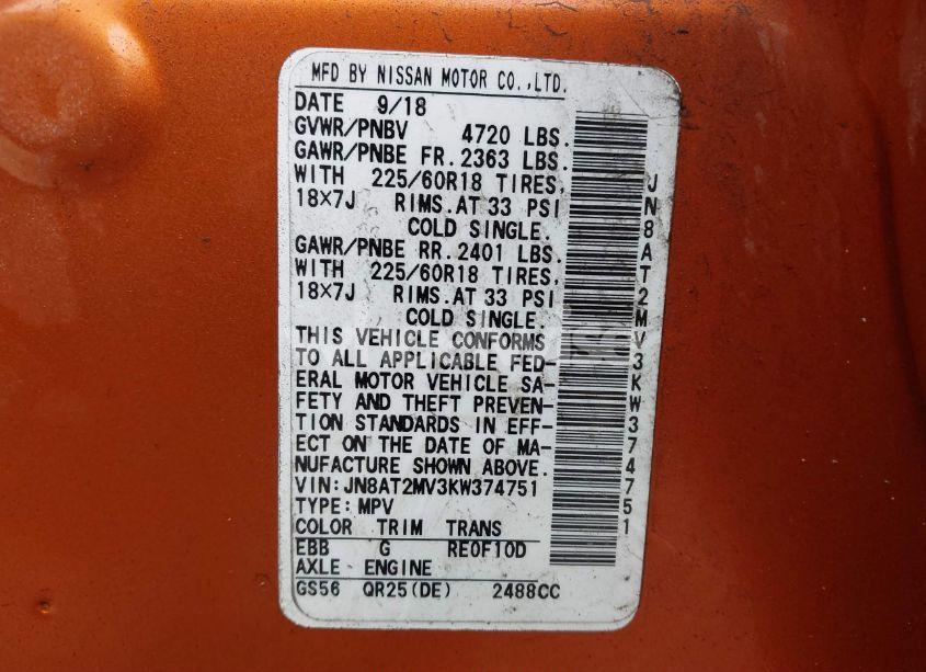 Photo 9 of 2019 Nissan Rogue SV (VIN JN8AT2MV3KW374751)