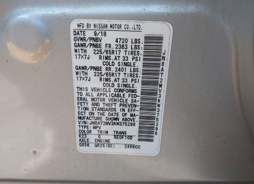 Photo 9 of 2019 Nissan Rogue SV (VIN JN8AT2MV3KW375298)