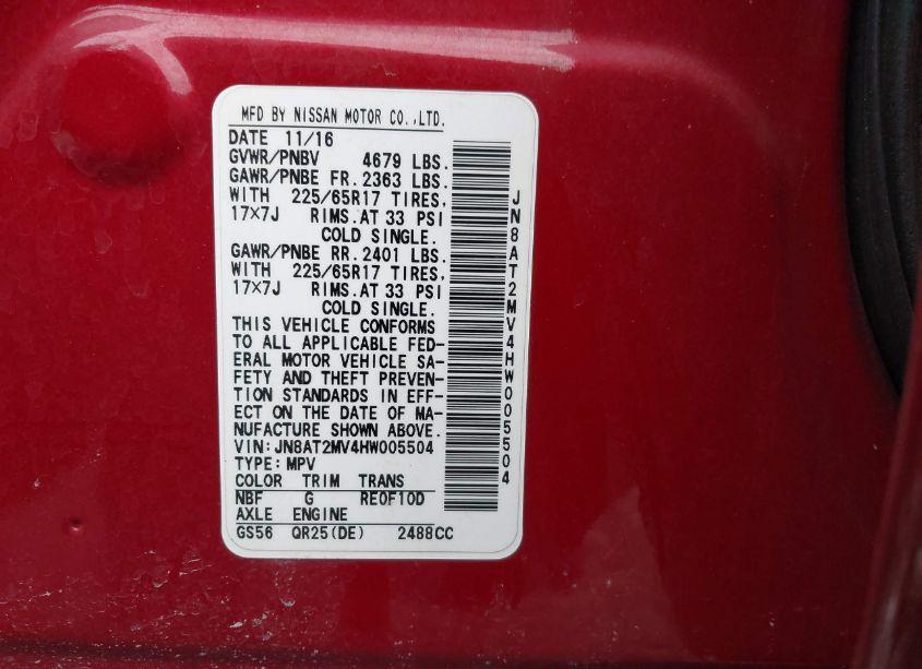 Photo 9 of 2017 Nissan Rogue SV (VIN JN8AT2MV4HW005504)