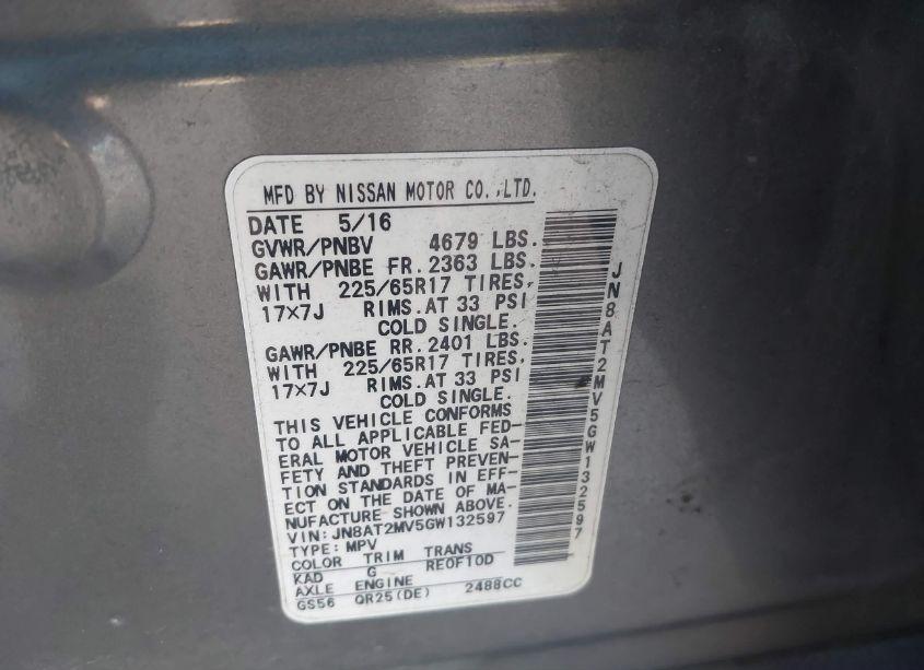 Photo 9 of 2016 Nissan Rogue SV (VIN JN8AT2MV5GW132597)