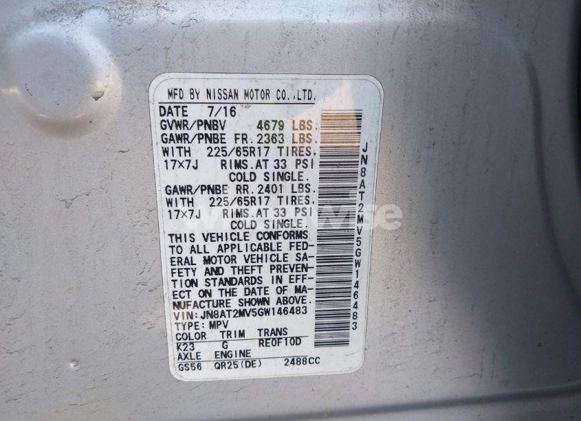 Photo 9 of 2016 Nissan Rogue SV (VIN JN8AT2MV5GW146483)