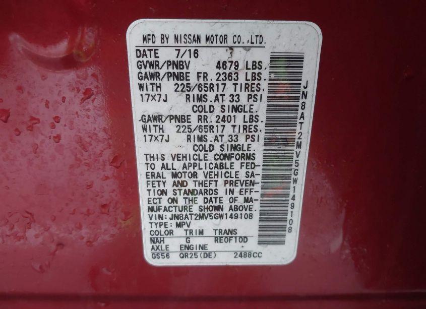 Photo 9 of 2016 Nissan Rogue SV (VIN JN8AT2MV5GW149108)