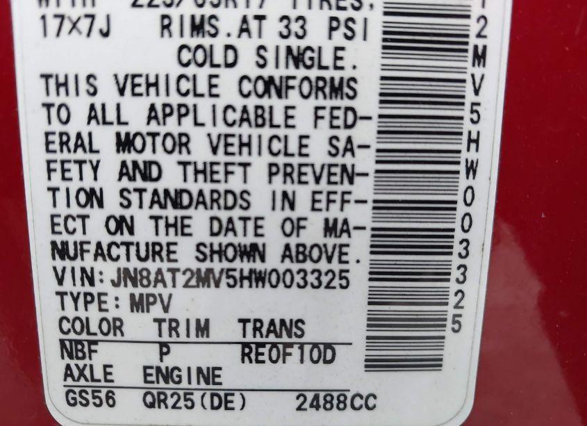 Photo 9 of 2017 Nissan Rogue SV (VIN JN8AT2MV5HW003325)