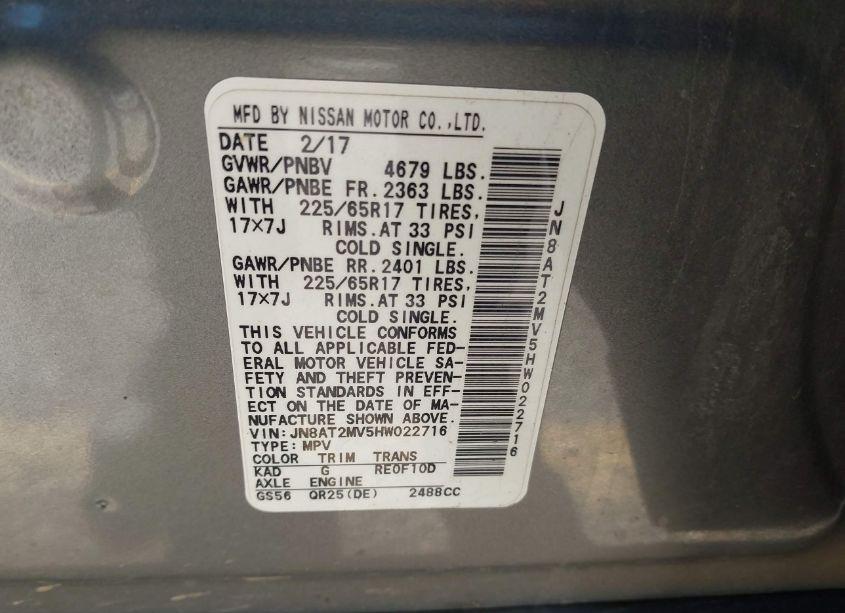 Photo 9 of 2017 Nissan Rogue SV (VIN JN8AT2MV5HW022716)