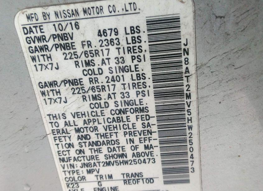 Photo 9 of 2017 Nissan Rogue S (VIN JN8AT2MV5HW250473)