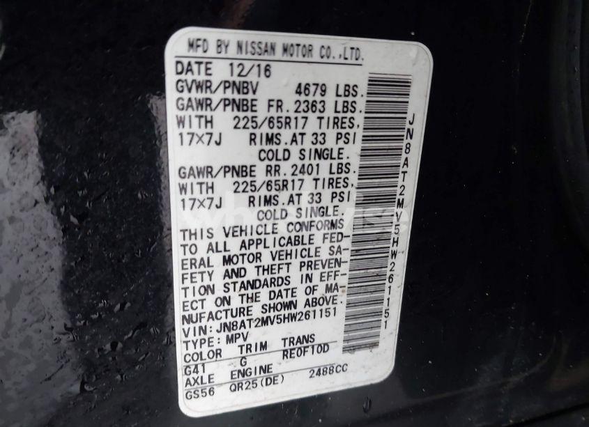 Photo 9 of 2017 Nissan Rogue S/SL/SV (VIN JN8AT2MV5HW261151)