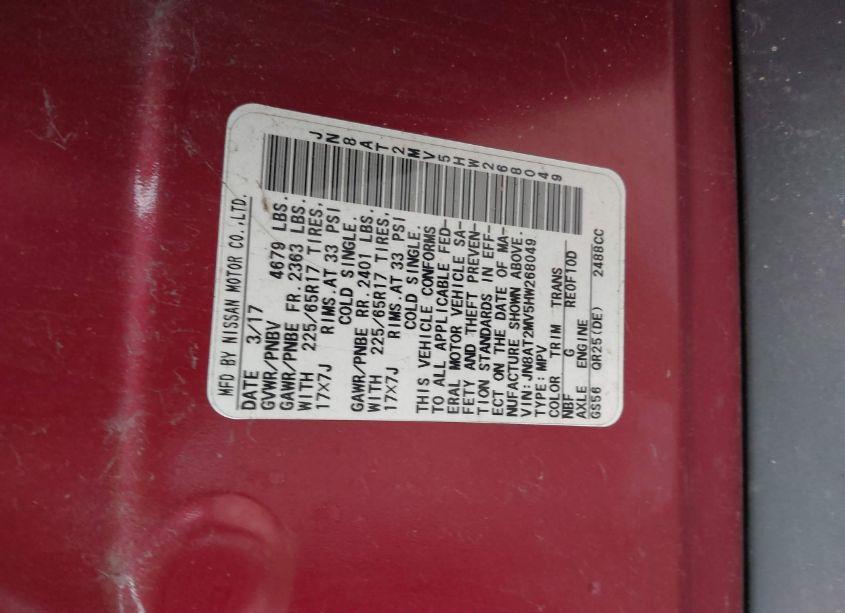 Photo 9 of 2017 Nissan Rogue SV (VIN JN8AT2MV5HW268049)