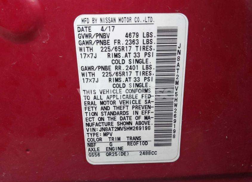 Photo 9 of 2017 Nissan Rogue S (VIN JN8AT2MV5HW269198)