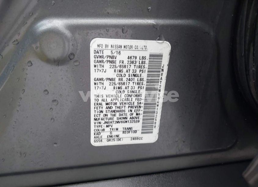 Photo 9 of 2016 Nissan Rogue SV (VIN JN8AT2MV6GW132589)