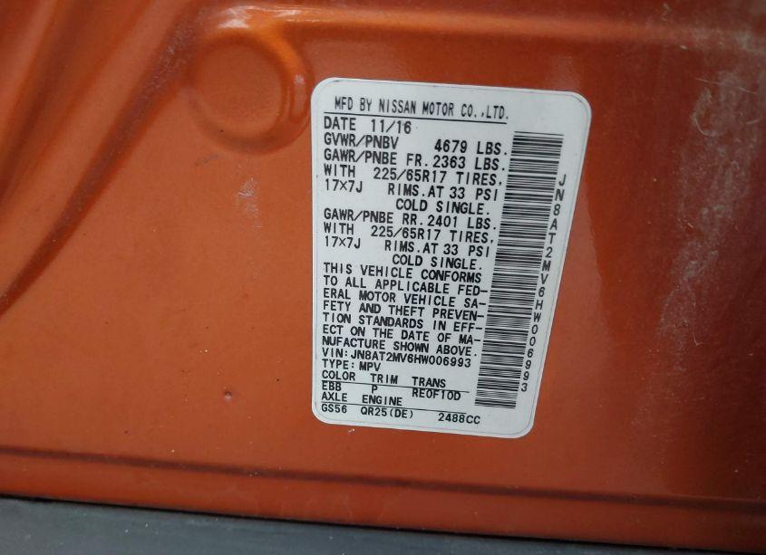 Photo 9 of 2017 Nissan Rogue SV (VIN JN8AT2MV6HW006993)