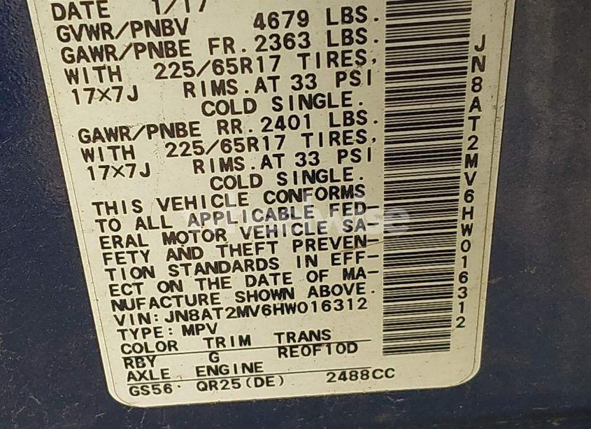 Photo 9 of 2017 Nissan Rogue SV (VIN JN8AT2MV6HW016312)