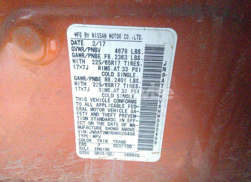 Photo 9 of 2017 Nissan Rogue SV (VIN JN8AT2MV6HW020408)