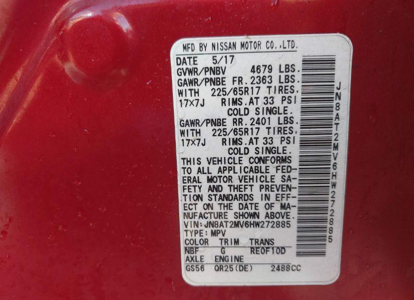 Photo 9 of 2017 Nissan Rogue SV (VIN JN8AT2MV6HW272885)