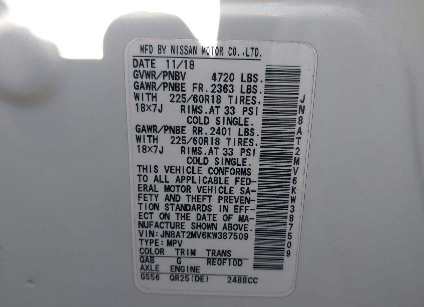 Photo 9 of 2019 Nissan Rogue SV (VIN JN8AT2MV6KW387509)