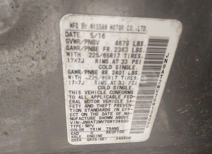 Photo 9 of 2016 Nissan Rogue S (VIN JN8AT2MV7GW134030)