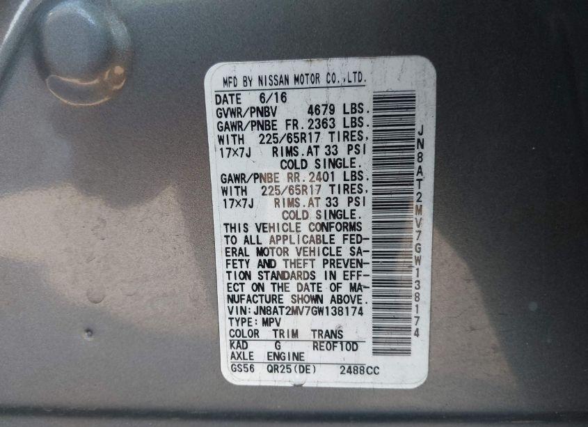 Photo 9 of 2016 Nissan Rogue SV (VIN JN8AT2MV7GW138174)