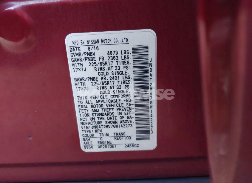 Photo 9 of 2016 Nissan Rogue SV (VIN JN8AT2MV7GW142273)