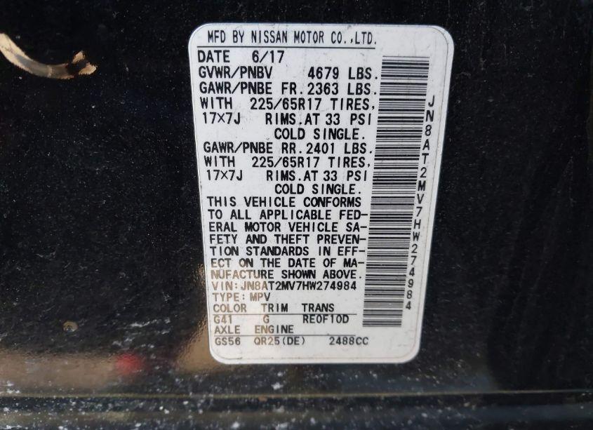 Photo 9 of 2017 Nissan Rogue S (VIN JN8AT2MV7HW274984)