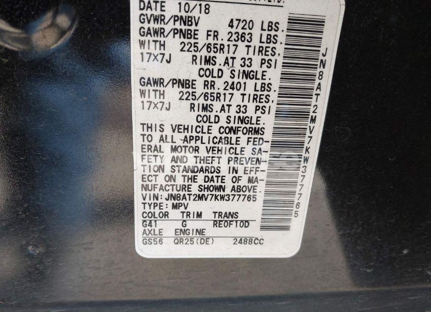 Photo 9 of 2019 Nissan Rogue SV (VIN JN8AT2MV7KW377765)