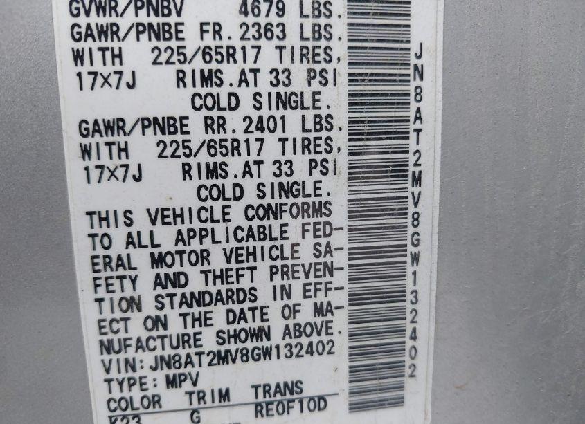 Photo 9 of 2016 Nissan Rogue SV (VIN JN8AT2MV8GW132402)