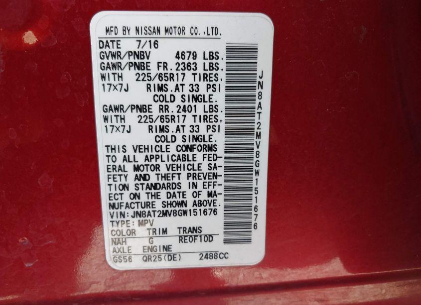 Photo 9 of 2016 Nissan Rogue SV (VIN JN8AT2MV8GW151676)