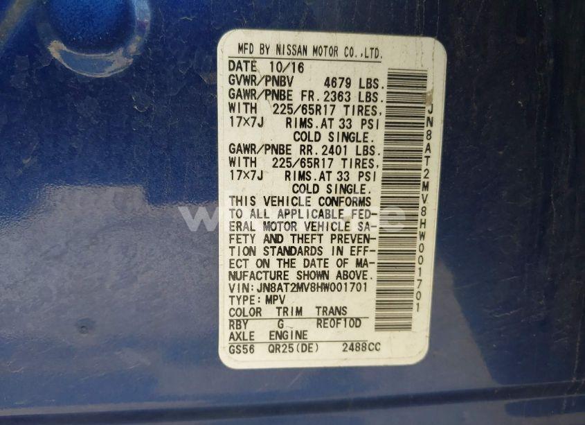 Photo 9 of 2017 Nissan Rogue SV (VIN JN8AT2MV8HW001701)