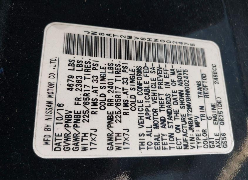 Photo 9 of 2017 Nissan Rogue S (VIN JN8AT2MV8HW002475)