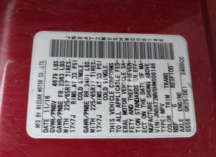 Photo 9 of 2017 Nissan Rogue SV (VIN JN8AT2MV8HW008146)