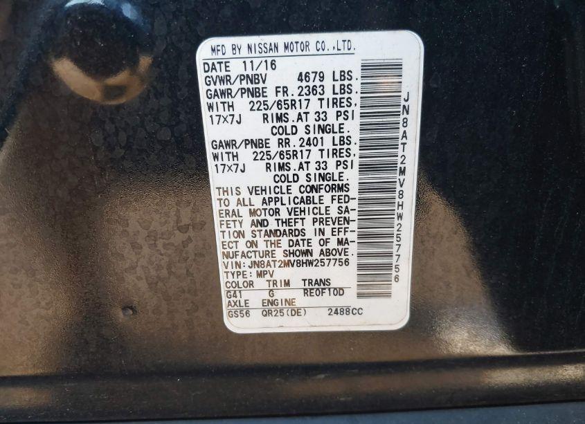 Photo 9 of 2017 Nissan Rogue SV (VIN JN8AT2MV8HW257756)