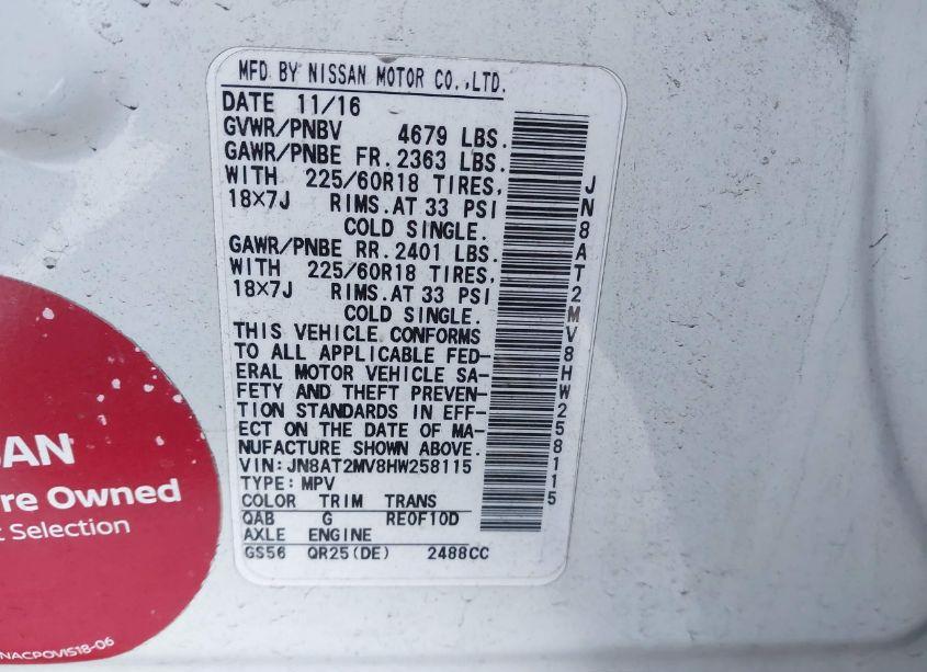 Photo 9 of 2017 Nissan Rogue SL (VIN JN8AT2MV8HW258115)