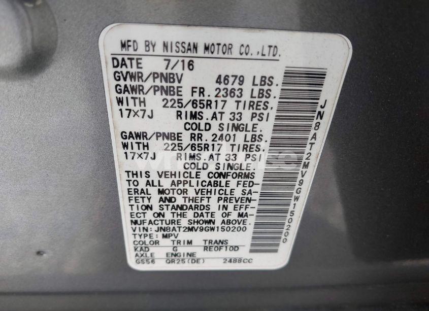 Photo 9 of 2016 Nissan Rogue SV (VIN JN8AT2MV9GW150200)