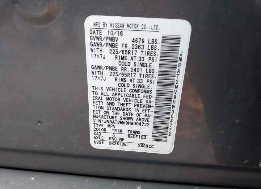 Photo 9 of 2017 Nissan Rogue S (VIN JN8AT2MV9HW004722)