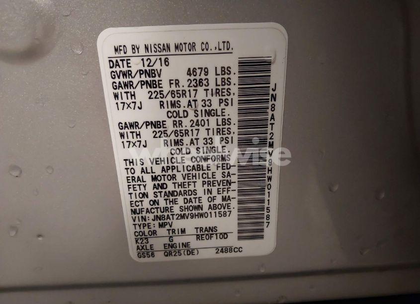 Photo 9 of 2017 Nissan Rogue SV (VIN JN8AT2MV9HW011587)