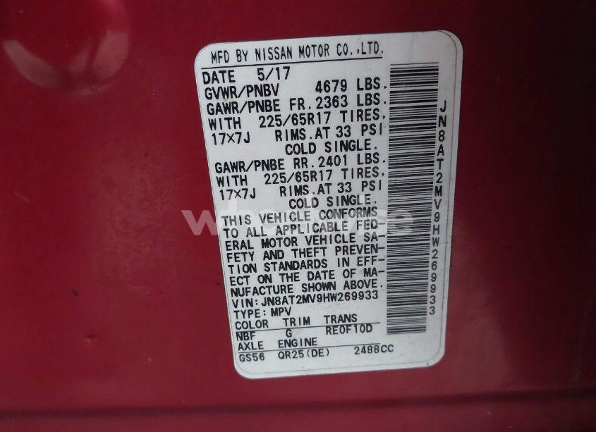 Photo 9 of 2017 Nissan Rogue SV (VIN JN8AT2MV9HW269933)