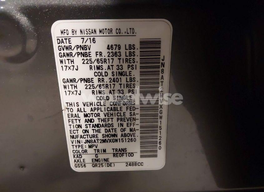 Photo 9 of 2016 Nissan Rogue S (VIN JN8AT2MVXGW151260)