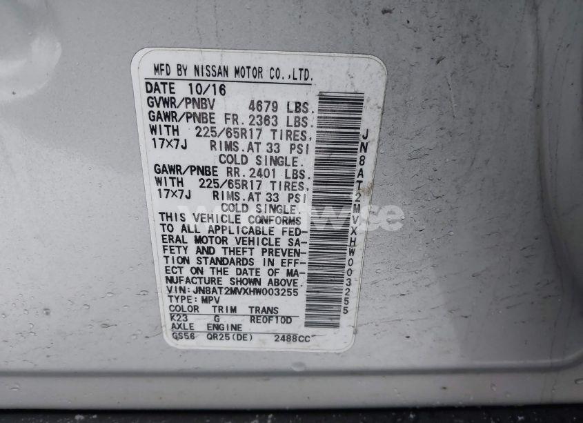 Photo 9 of 2017 Nissan Rogue SV (VIN JN8AT2MVXHW003255)