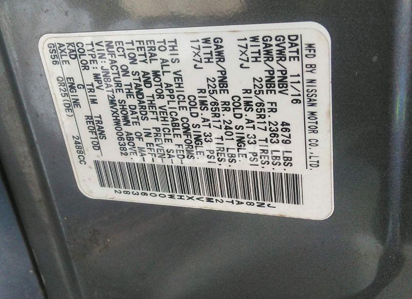 Photo 9 of 2017 Nissan Rogue SV (VIN JN8AT2MVXHW006382)