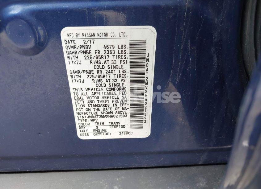 Photo 9 of 2017 Nissan Rogue SV (VIN JN8AT2MVXHW021593)