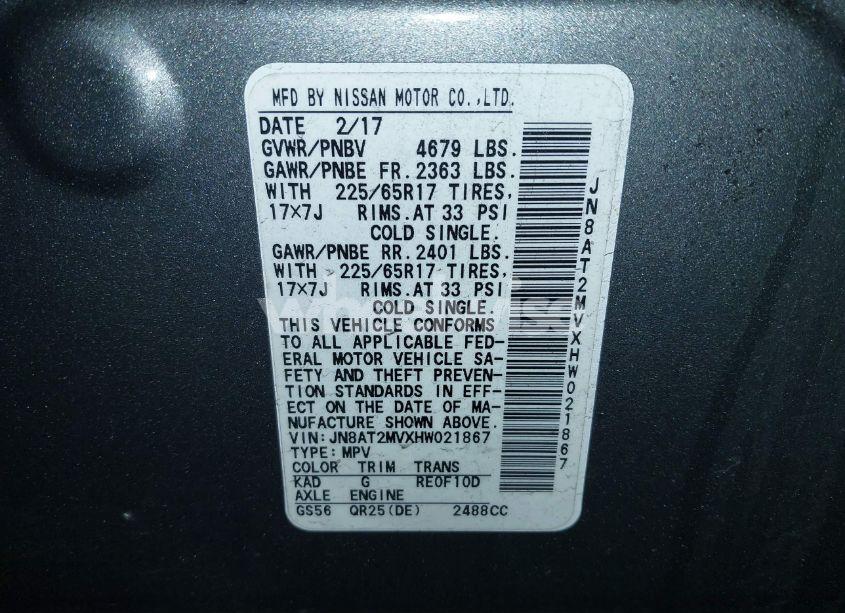 Photo 9 of 2017 Nissan Rogue SV (VIN JN8AT2MVXHW021867)