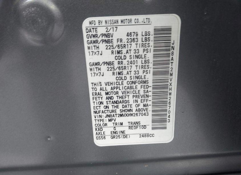 Photo 9 of 2017 Nissan Rogue SV (VIN JN8AT2MVXHW267043)