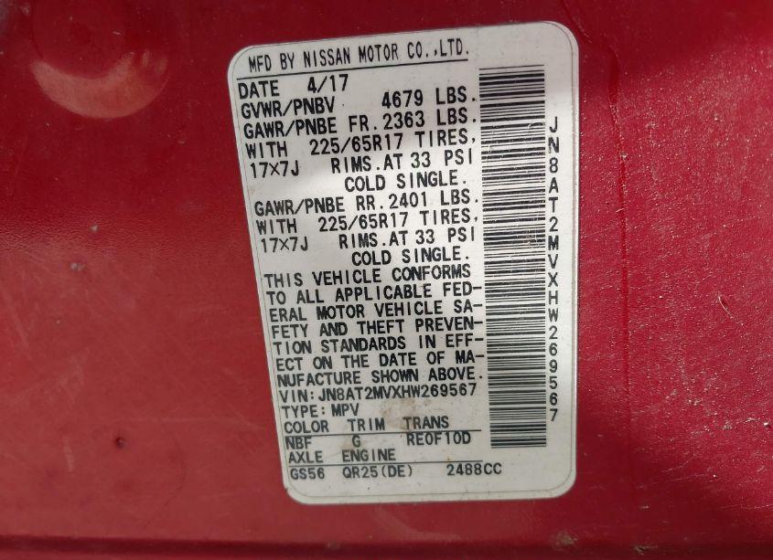 Photo 9 of 2017 Nissan Rogue S (VIN JN8AT2MVXHW269567)