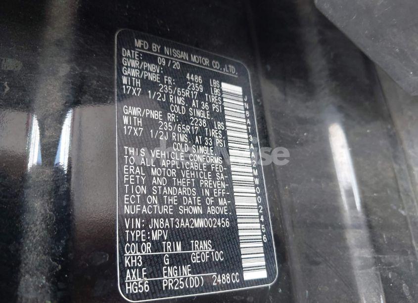 Photo 9 of 2021 Nissan Rogue S FWD (VIN JN8AT3AA2MW002456)