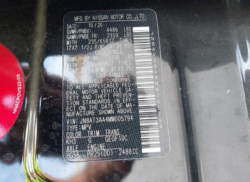 Photo 9 of 2021 Nissan Rogue S FWD (VIN JN8AT3AA4MW005794)